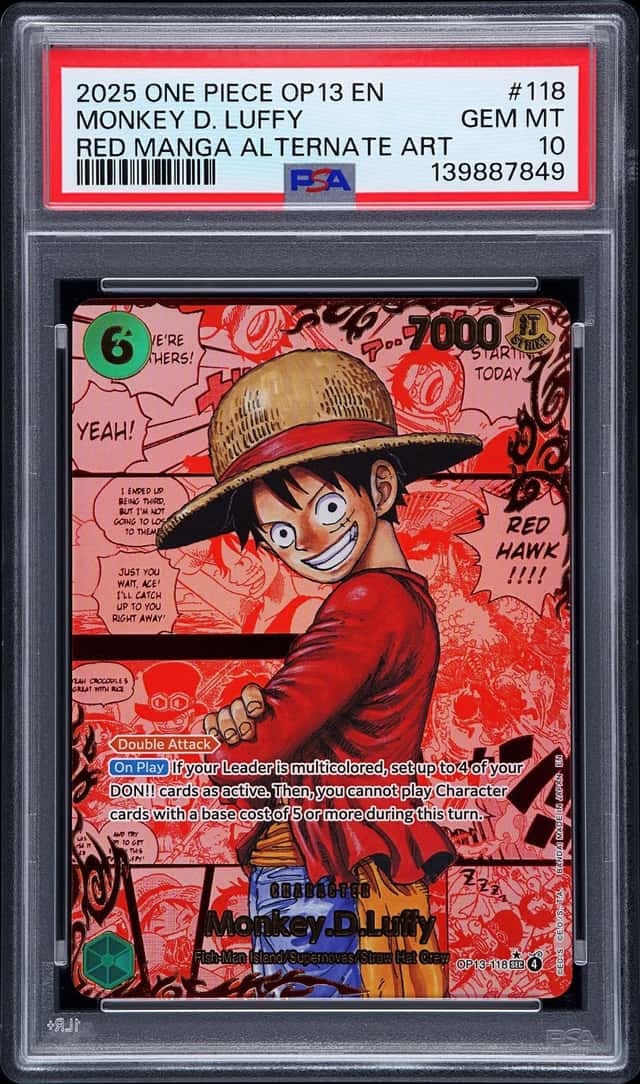 2025 One Piece OP13 Carrying On His Will Red Manga Alternate Art #118 Monkey D. Luffy - PSA GEM MT 10
