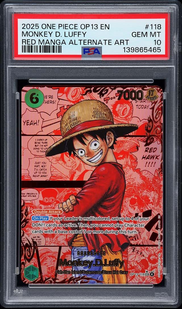 2025 One Piece OP13 Carrying On His Will Red Manga Alternate Art #118 Monkey D. Luffy - PSA GEM MT 10
