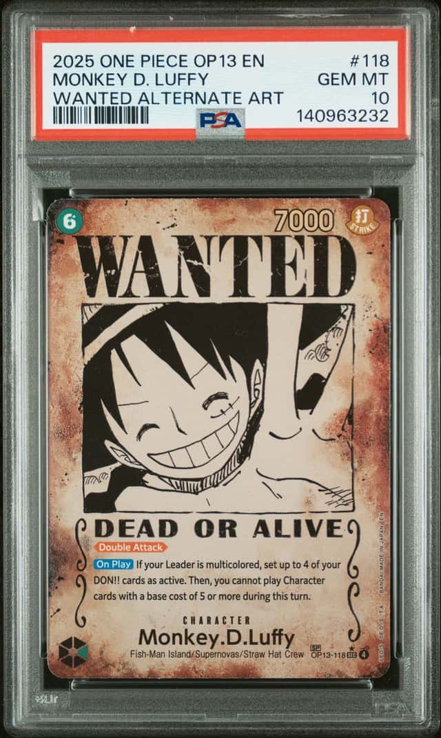 2025 One Piece Carrying On His Will Wanted Alternate Art Monkey D. Luffy #OP13-118