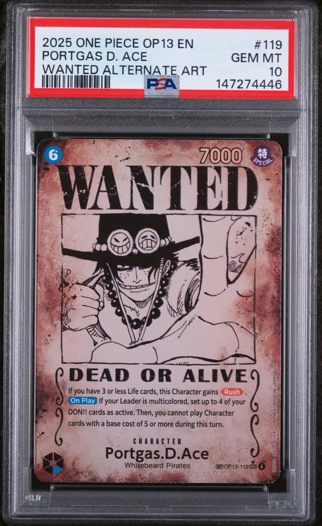 2025 One Piece Carrying On His Will Wanted Alternate Art Portgas D. Ace #OP13-119
