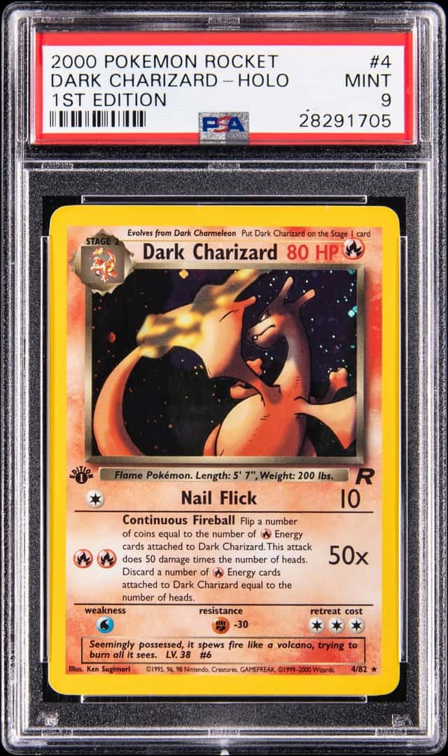 2000 Pokemon Team Rocket 1st Edition Holo #4 Dark Charizard - PSA MINT 9