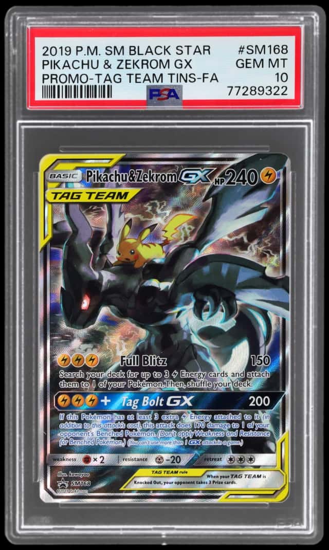 2019 Pokemon Sun and Moon Black Star Promo Tag Team Tins Pikachu/Zekrom Gx #SM168
