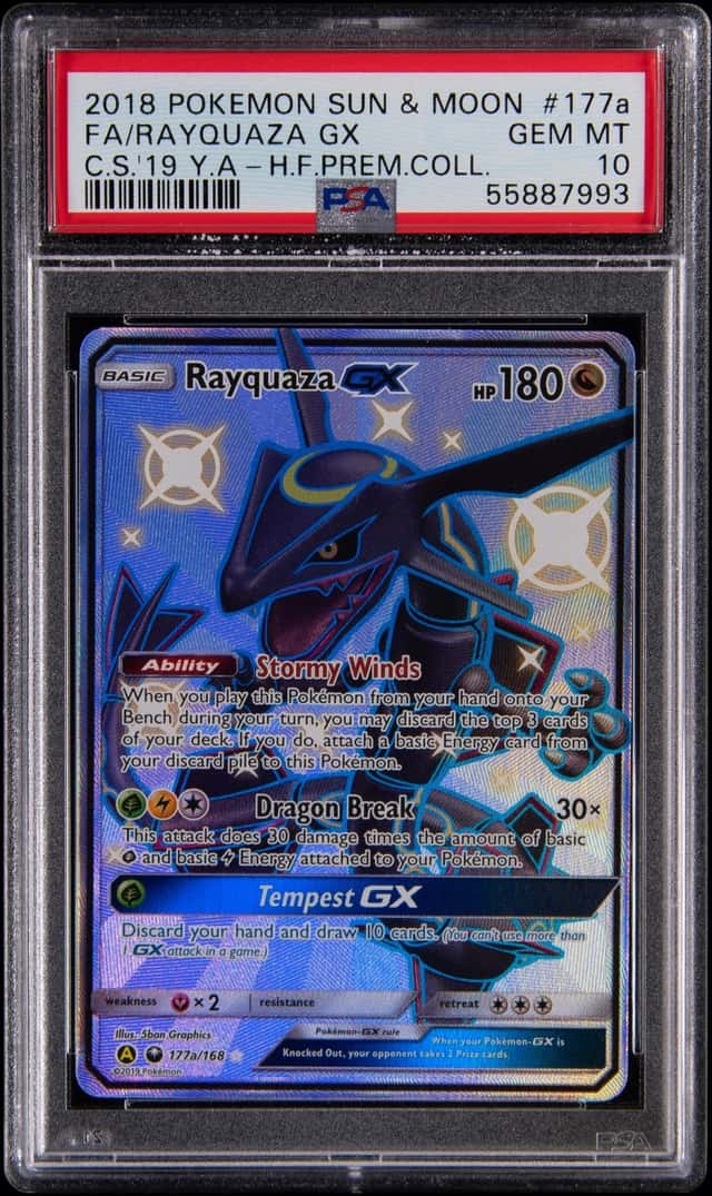 2018 Pokemon Sun & Moon Celestial Storm Hidden Fates Premium Collection #177a Rayquaza GX - PSA GEM MT 10