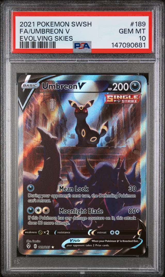 2021 POKEMON SWORD & SHIELD EVOLVING SKIES #189/203 UMBREON V FULL ART PSA 10