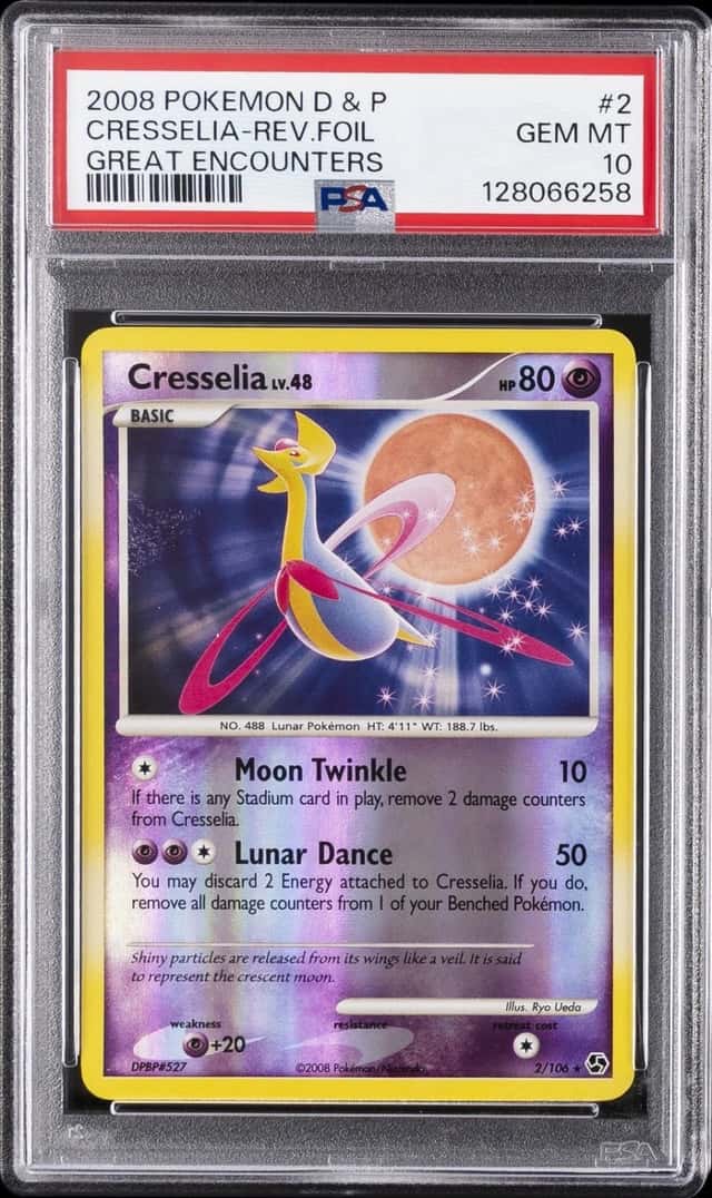 2008 POKEMON DIAMOND & PEARL GREAT ENCOUNTERS #2 CRESSELIA-REVERSE FOIL PSA 10