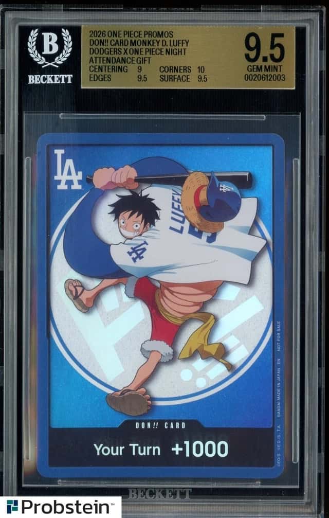 2026 DODGERS x ONE PIECE NIGHT MONKEY D LUFFY DON!! CARD PROMO BGS 9.5 GEM MINT