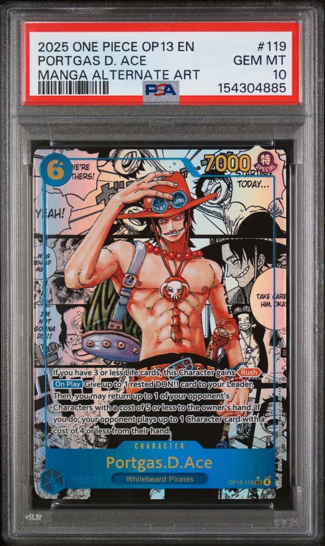 ONE PIECE PORTGAS D. ACE 2025 CARRYING ON HIS WILL #119 MANGA ALT ART PSA 10