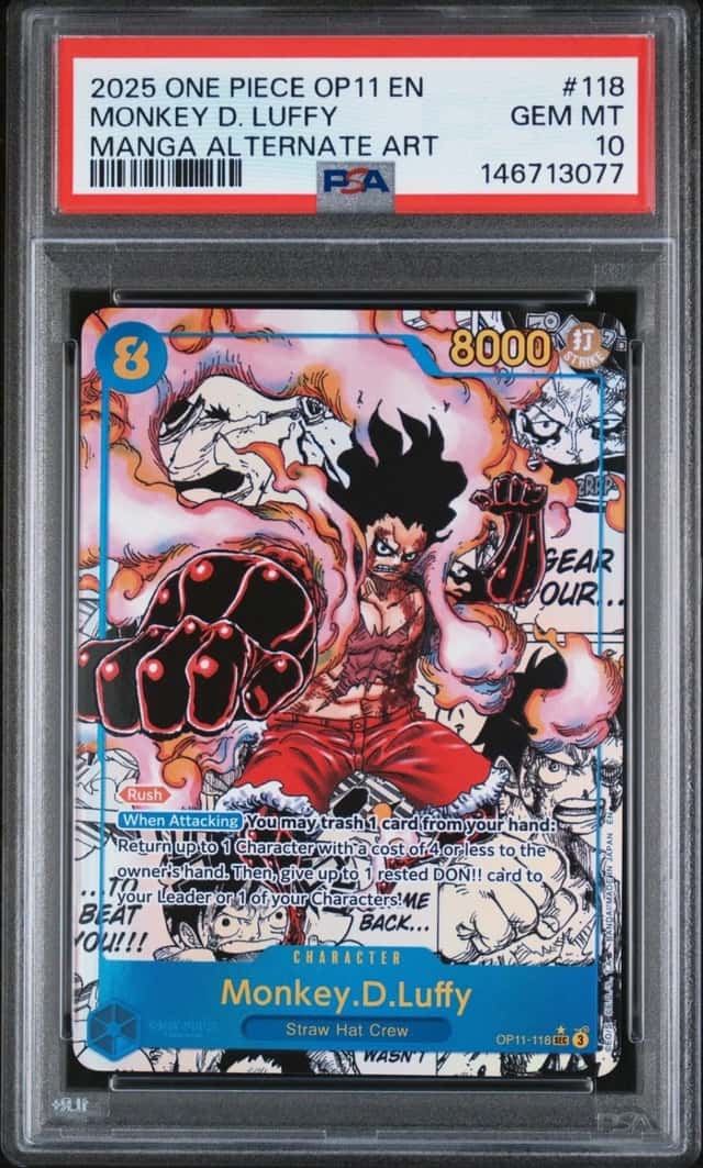 2025 ONE PIECE MONKEY D. LUFFY MANGA AA OP11-A FIST OF DIVINE SPEED #118 PSA 10