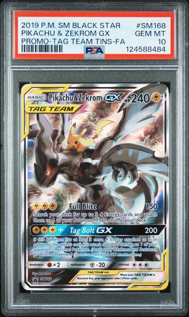 2019 Pokemon Sun and Moon Black Star Promo Tag Team Tins Pikachu/Zekrom Gx #SM168