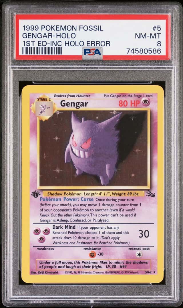 1999 Pokemon Fossil 1st Edition Incomplete Holo Error Gengar #5