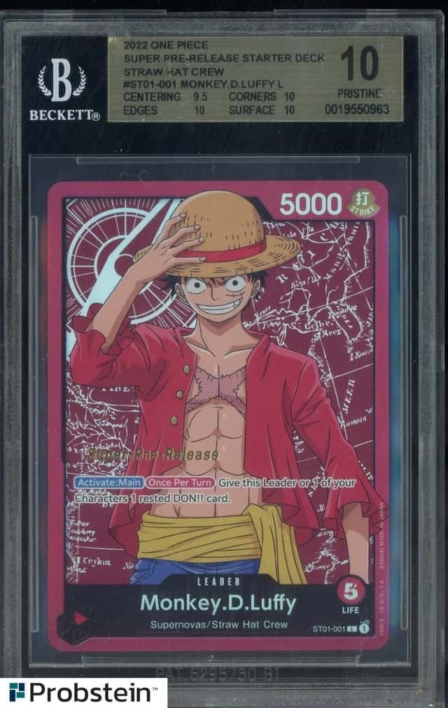 2022 One Piece Straw Hat Crew Monkey D Luffy ST01-001 Super Pre-Release BGS 10