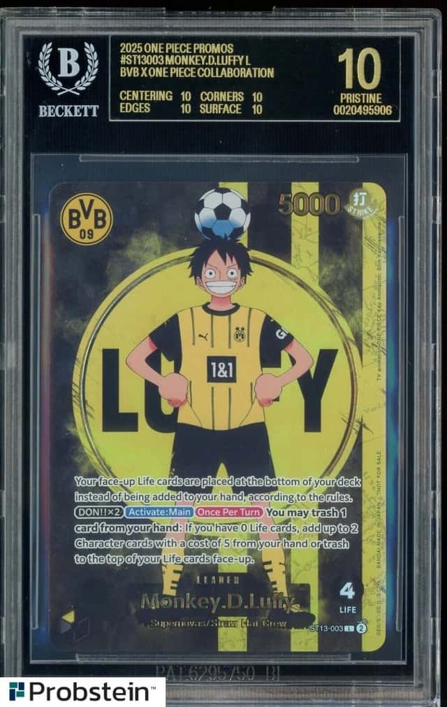 2025 BVB X ONE PIECE MATCH DAY PROMOS #003 MONKEY D. LUFFY BGS 10 BLACK LABEL
