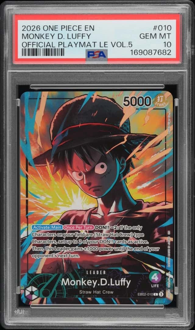 2026 ONE PIECE PROMOS 010 MONKEY D. LUFFY OFFICIAL PLAYMAT LE VOL.5 PSA 10
