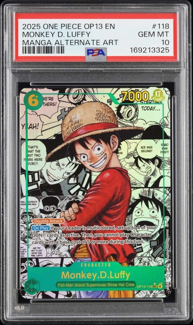2025 ONE PIECE CARRYING ON HIS WILL MANGA ALT ART #118 MONKEY D. LUFFY PSA 10