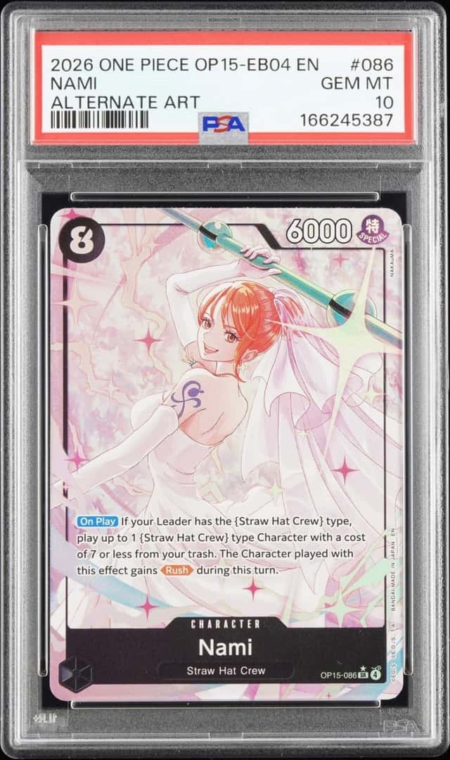 2026 ONE PIECE OP15-EB04-ADVENTURE ON KAMI'S ISLAND ALTERNATE ART NAMI PSA 10