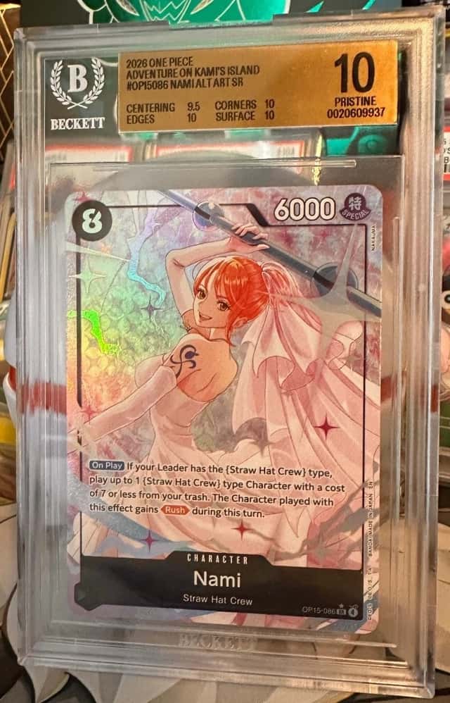 One Piece Nami OP15-086 Alt Art SR Adventures on Kami's Island BGS 10 Pristine