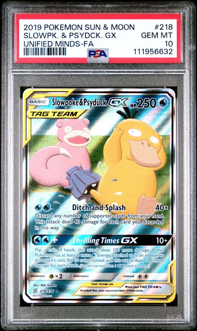 POKEMON SLOWPK. & PSYDCK. GX 2019 SUM UNIFIED MINDS-FA #218 PSA 10