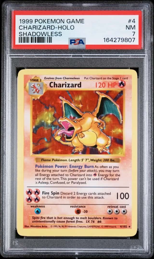 1999 Pokemon Base Set Shadowless Charizard Holo #4 PSA 7 *NEWEST PSA 7 CERT