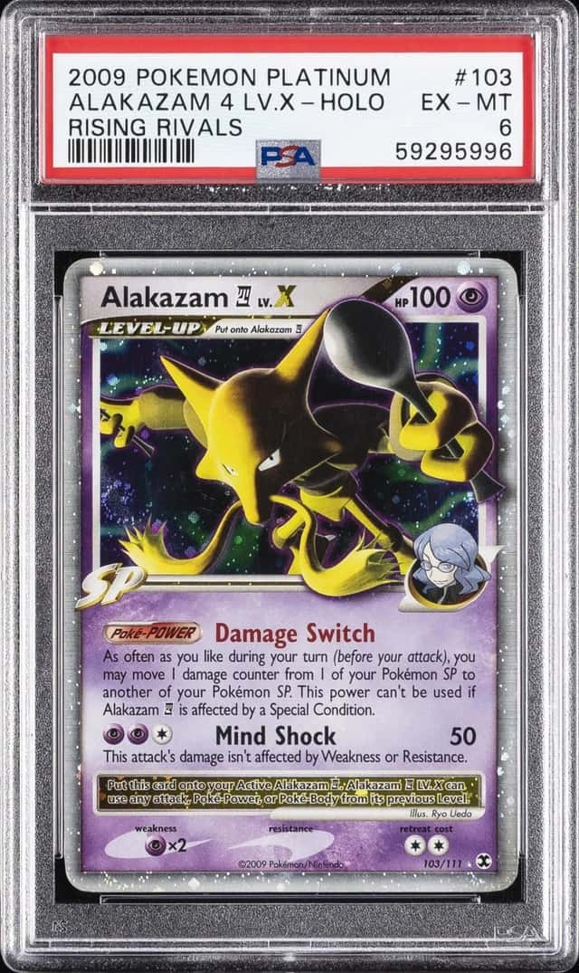 2009 POKEMON PLATINUM RISING RIVALS #103 ALAKAZAM 4 LV.X-HOLO PSA 6