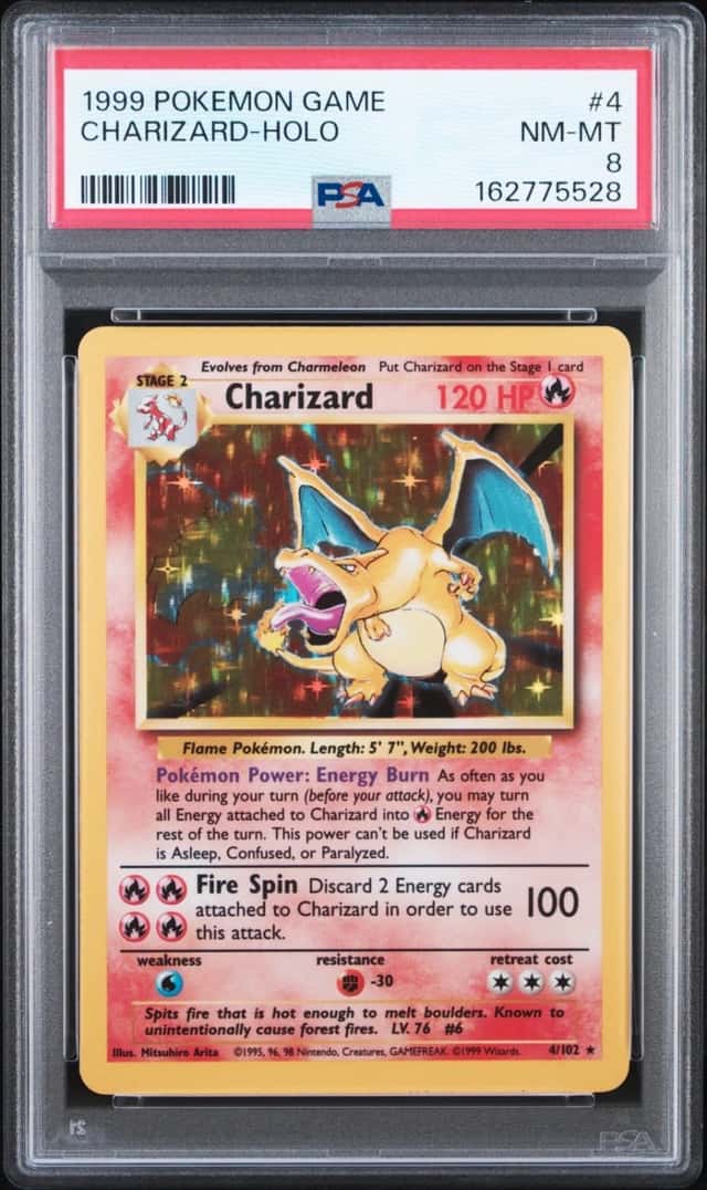 1999 POKEMON BASE SET UNLIMITED #4 CHARIZARD-HOLO PSA 8