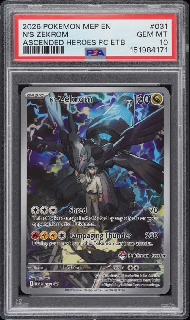 2026 POKEMON ASCENDED HEROES POKEMON CENTER ETB PROMO #031 N'S ZEKROM PSA 10