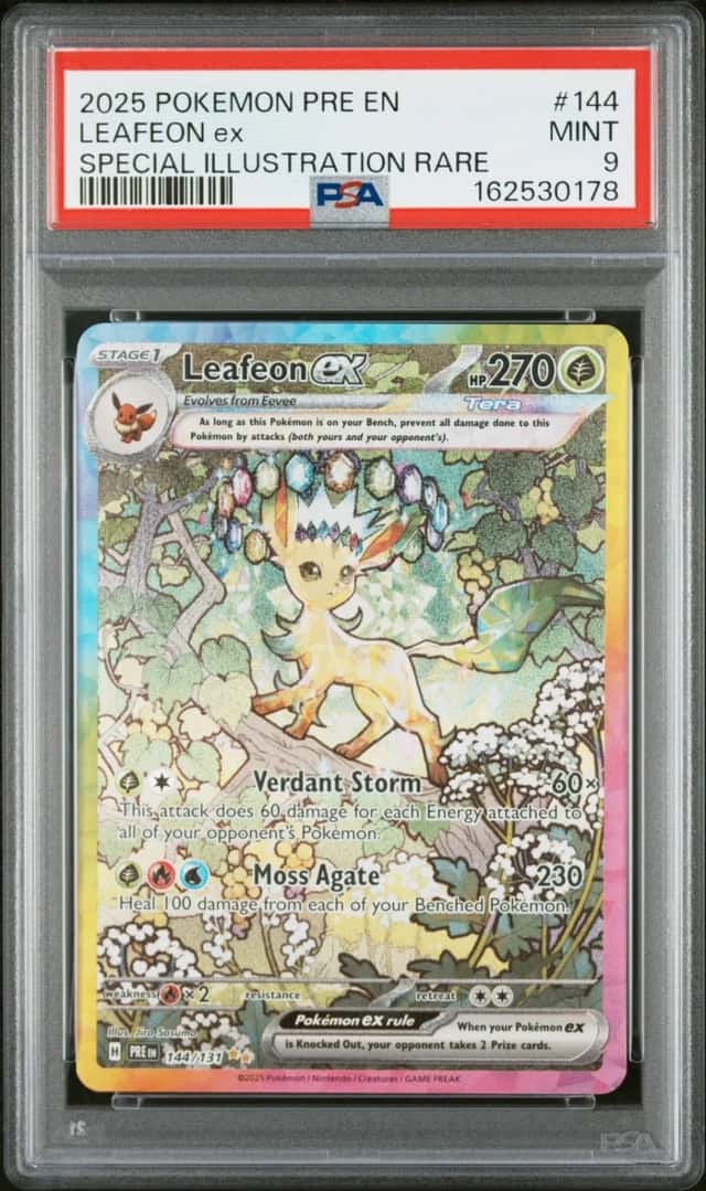 2025 POKEMON PRISMATIC EVOLUTIONS SPECIAL ILLUSTRATION RARE LEAFEON EX PSA 9