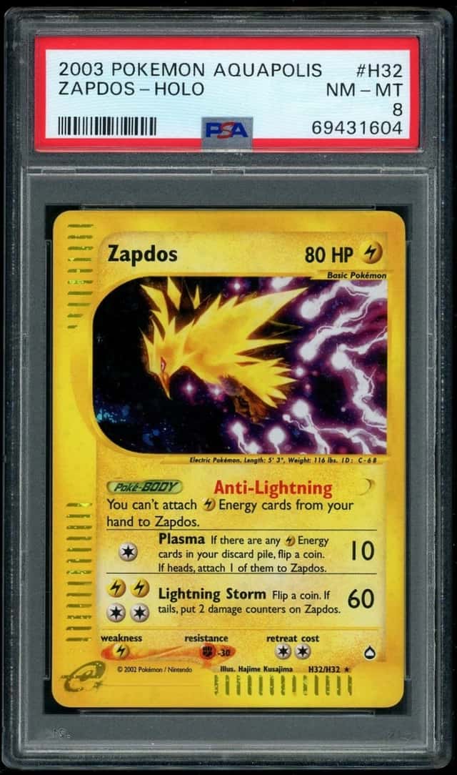 POKEMON ZAPDOS-HOLO 2003 AQUAPOLIS #H32 PSA 8