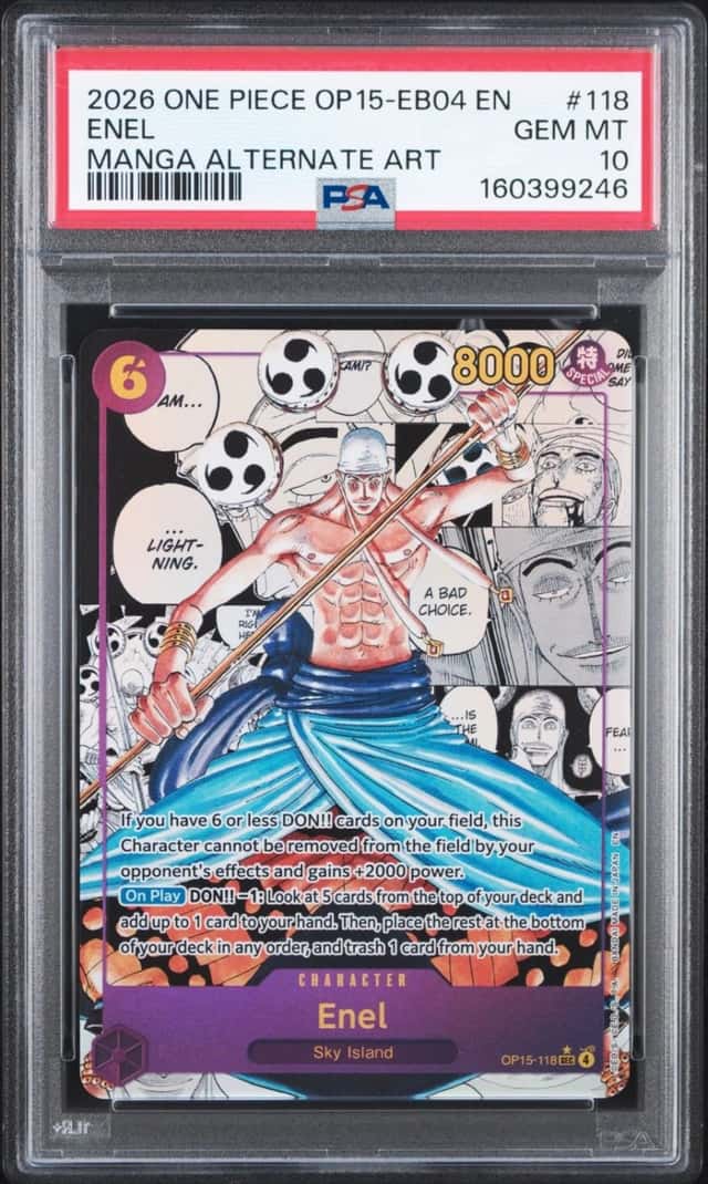 2026 ONE PIECE OP15-EB04-ADVENTURE ON KAMI'S ISLAND #118 ENEL PSA 10