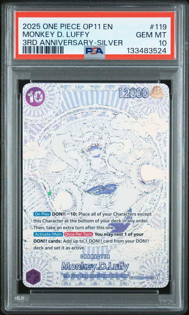 2025 ONE PIECE MONKEY D LUFFY 3RD ANNIVERSARY SILVER OP11 OP05-119 PSA 10