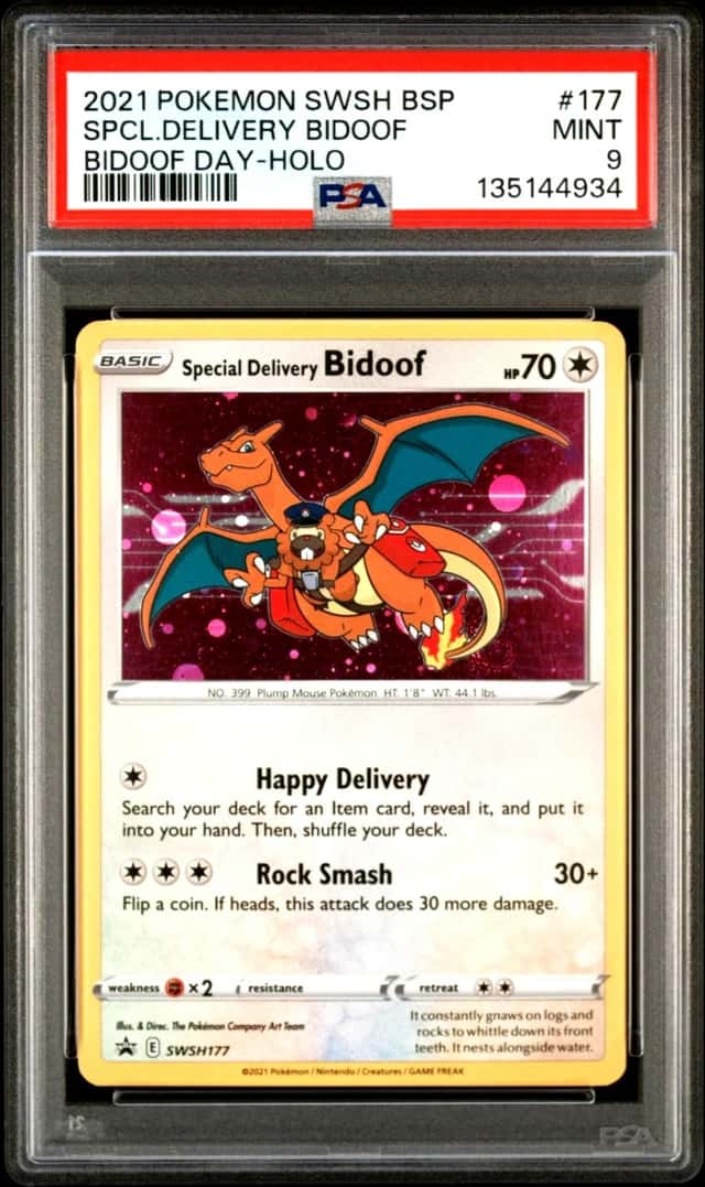 2021 POKEMON SPECIAL DELIVERY BIDOOF DAY-HOLO SWSH  BSP #177 PSA 9