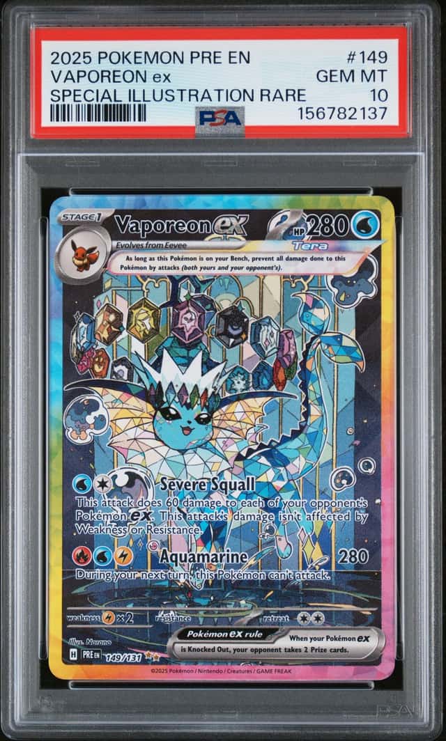 2025 POKEMON PRE EN-PRISMATIC EVOLUTIONS #149 VAPOREON EX PSA 10