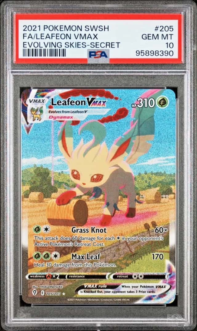 2021 POKEMON FA/LEAFEON VMAX EVOLVING SKIES-SECRET SWORD & SHIELD #205 PSA 10