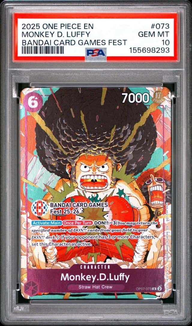 Bandai Monkey D. Luffy OP07-073 Card Games Fest 25-26 Foil EN 2025 PSA 10