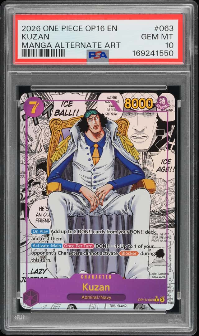 2026 ONE PIECE OP16-THE TIME OF BATTLE MANGA ALTERNATE ART #063 KUZAN PSA 10