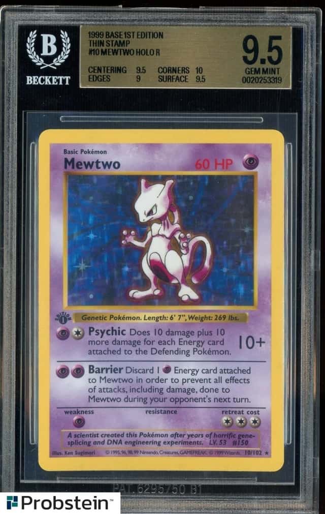 1999 Pokemon Base 1st Edition Thin Stamp Shadowless #10 Mewtwo Holo BGS 9.5