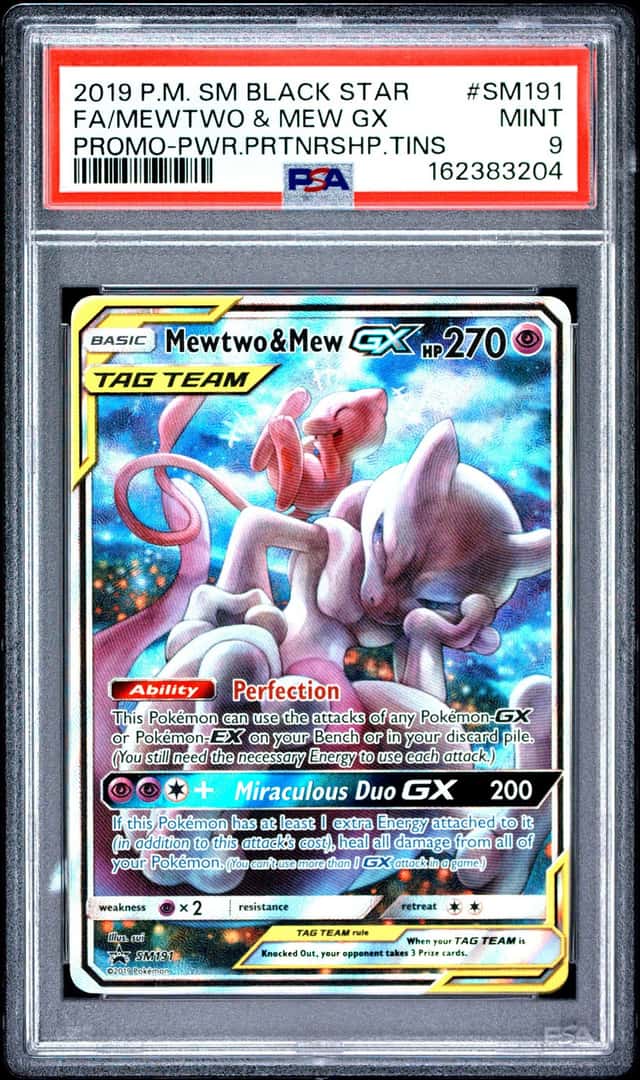 2019 POKEMON SM BLACK STAR PROMO #SM191 FULL ART/MEWTWO & MEW GX PSA 9