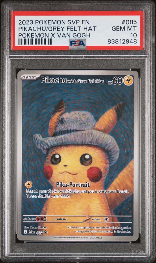  POKEMON PIKACHU/GREY FELT HAT 2023 SV BLACK STAR PROMO #085 X VAN GOGH PSA 10