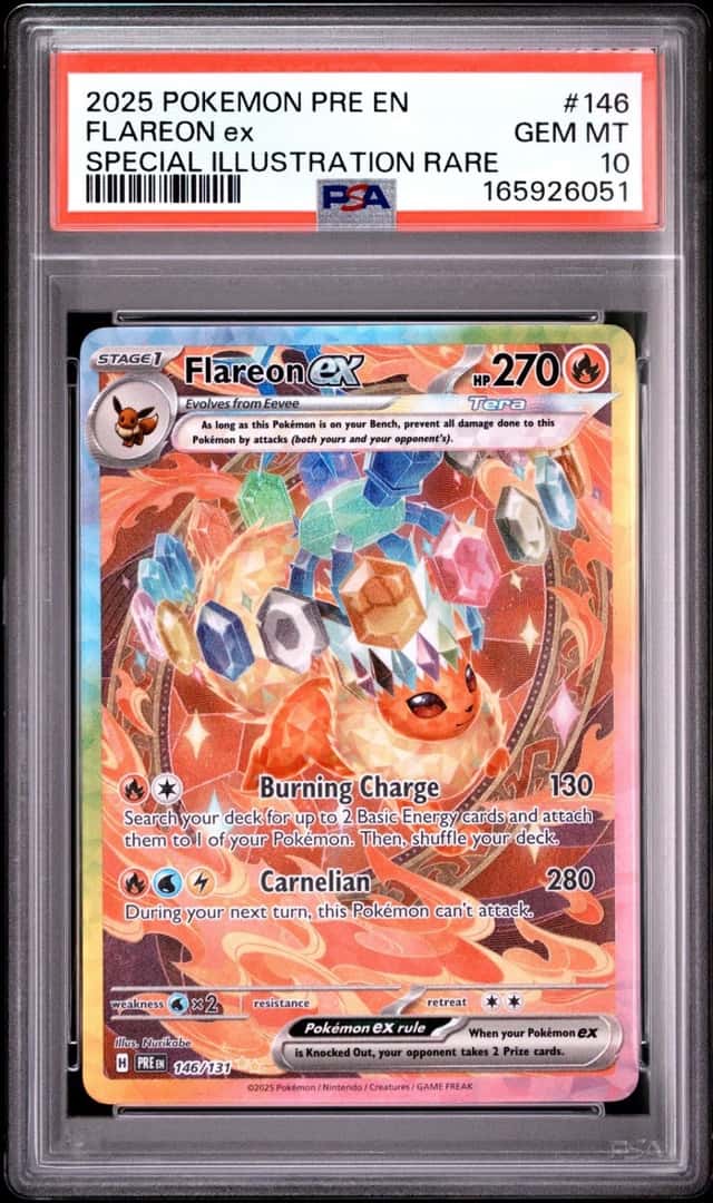 2025 POKEMON PRISMATIC EVOLUTIONS SPECIAL ILLUSTRATION RARE FLAREON EX PSA 10