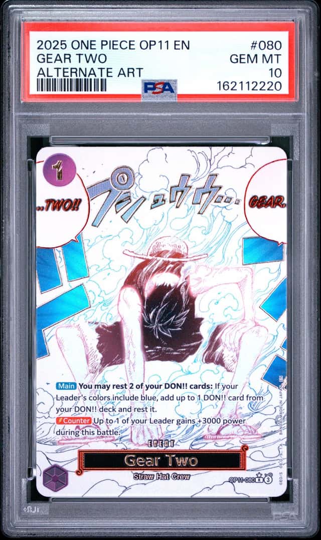 2025 ONE PIECE OP11-A FIST OF DIVINE SPEED ALTERNATE ART #080 GEAR TWO PSA 10