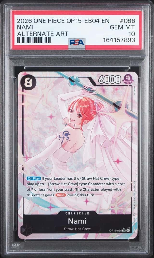 2026 ONE PIECE OP15-EB04-ADVENTURE ON KAMI'S ISLAND ALTERNATE ART NAMI PSA 10
