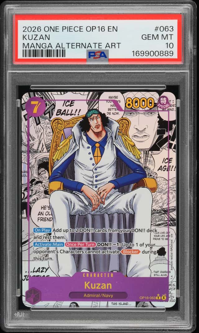 2026 ONE PIECE OP16-THE TIME OF BATTLE MANGA ALTERNATE ART #063 KUZAN PSA 10