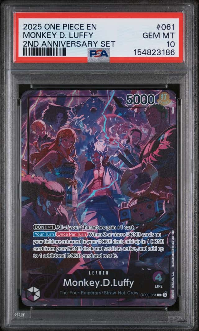 2025 One Piece MONKEY D. LUFFY #OP09-061 2nd Anniversary Set Leader PSA 10