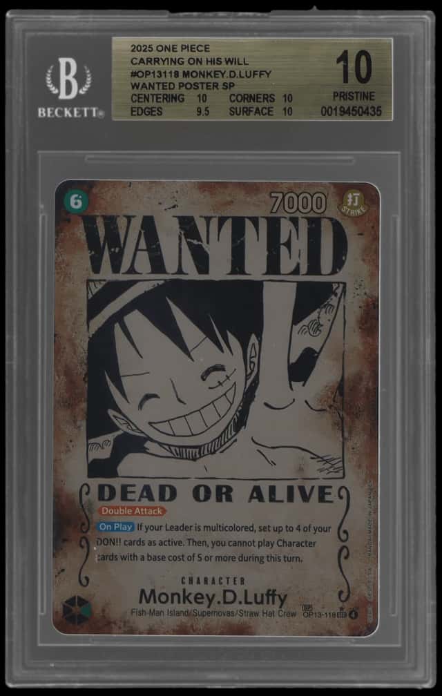 2025 One Piece Carrying On His Will Wanted Alternate Art Monkey D. Luffy #OP13-118