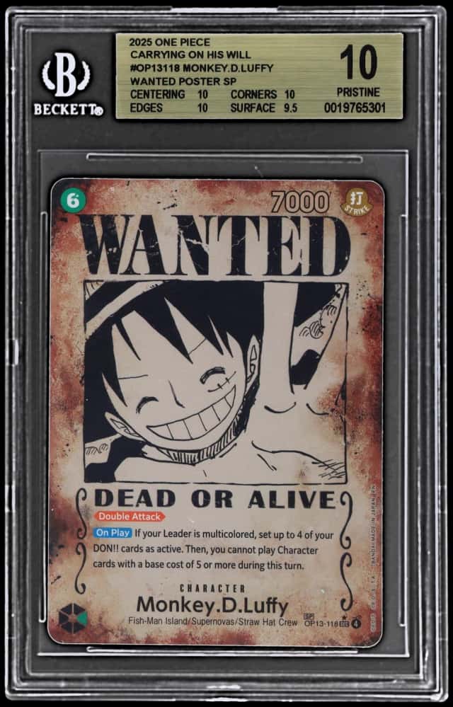 2025 One Piece Carrying On His Will Wanted Alternate Art Monkey D. Luffy #OP13-118