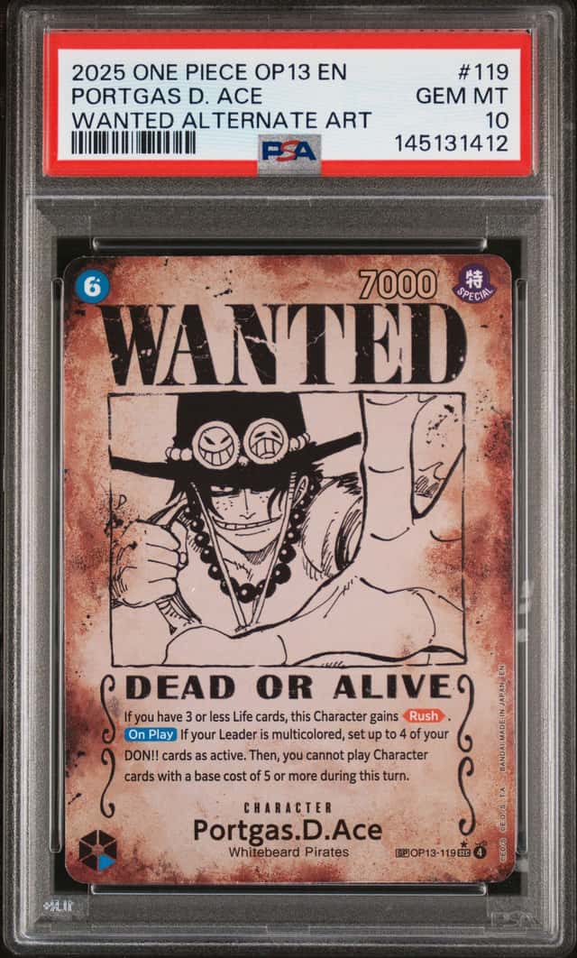 2025 One Piece Carrying On His Will Wanted Alternate Art Portgas D. Ace #OP13-119