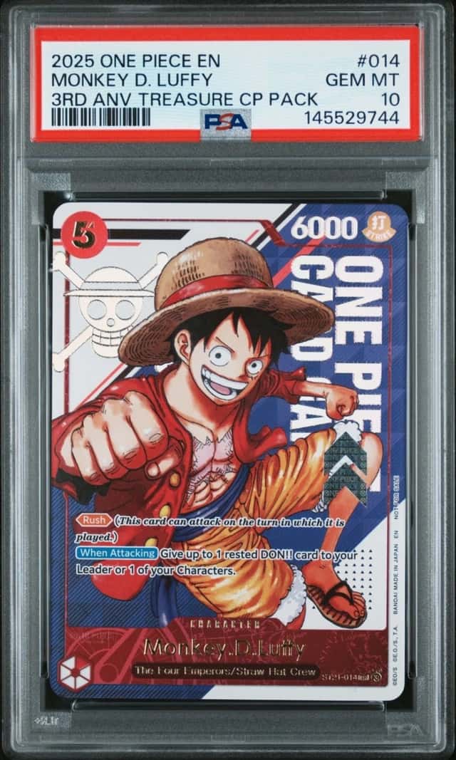 ONE PIECE 2025 MONKEY D. LUFFY 3RD ANV TREASURE CP PACK #014 PSA 10