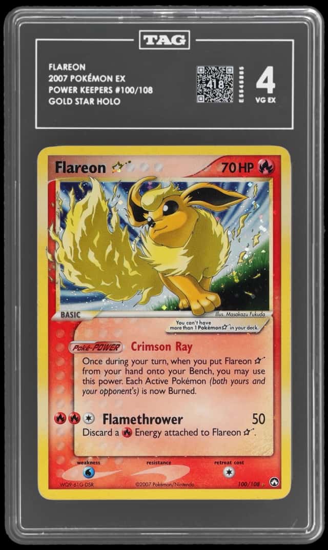 2007 Pokemon Ex Power Keepers Holo Flareon Gold Star #100