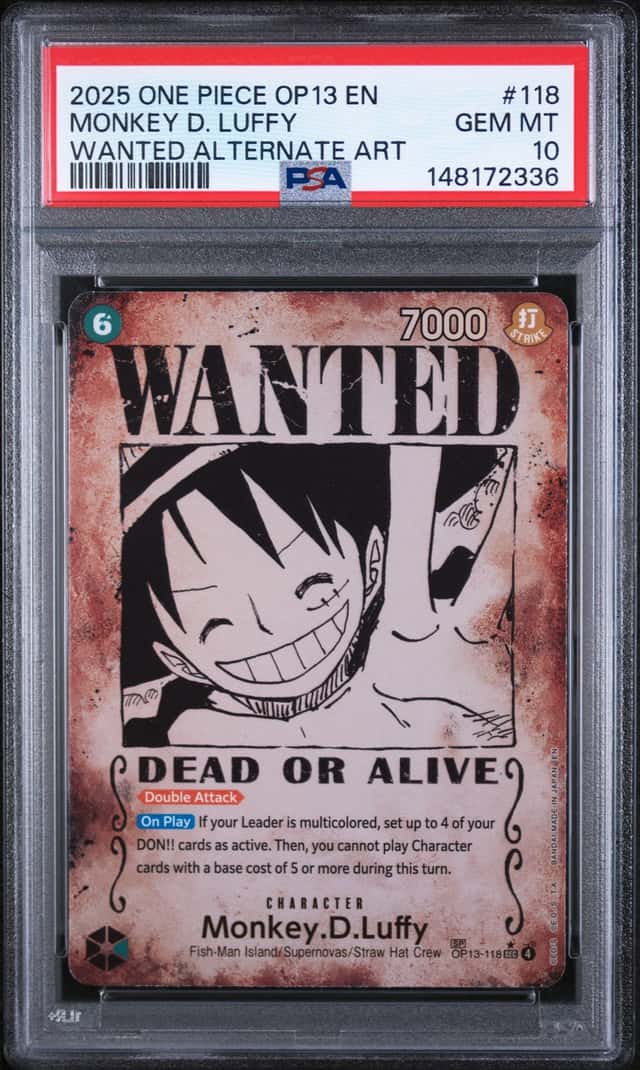 2025 One Piece Carrying On His Will Wanted Alternate Art Monkey D. Luffy #OP13-118