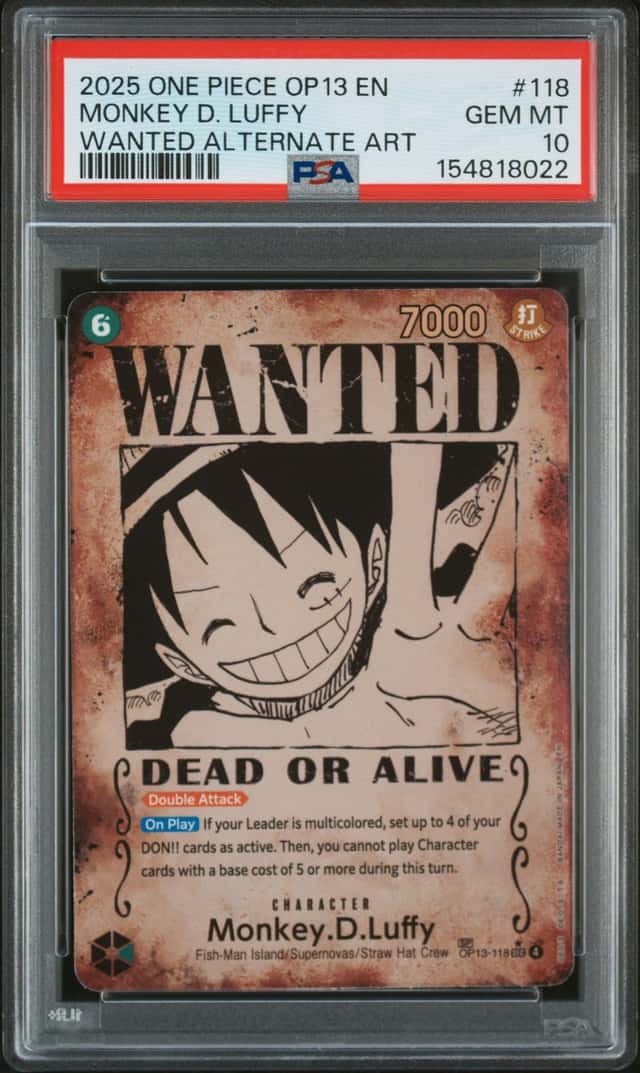 2025 One Piece Carrying On His Will Wanted Alternate Art Monkey D. Luffy #OP13-118