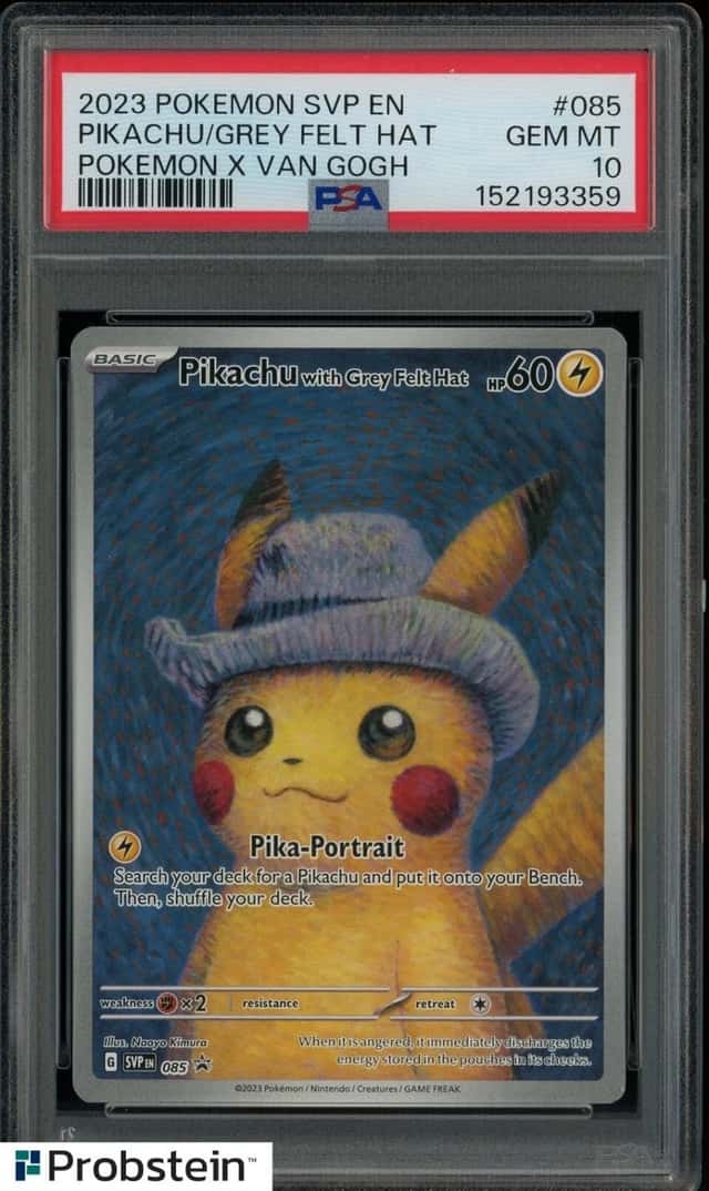 2023 Pokemon SVP En Pokemon X Van Gogh #085 Pikachu Grey Felt Hat PSA 10